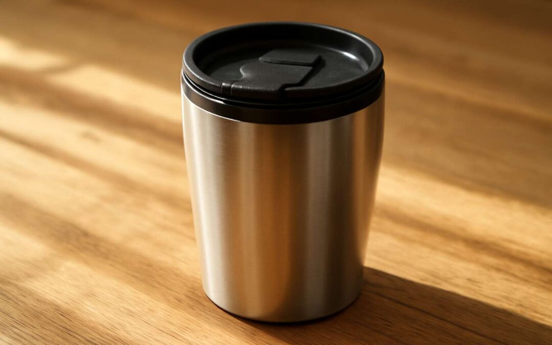 Hydrate in style with a stainless steel vacuum mug that keeps drinks hot or cold.